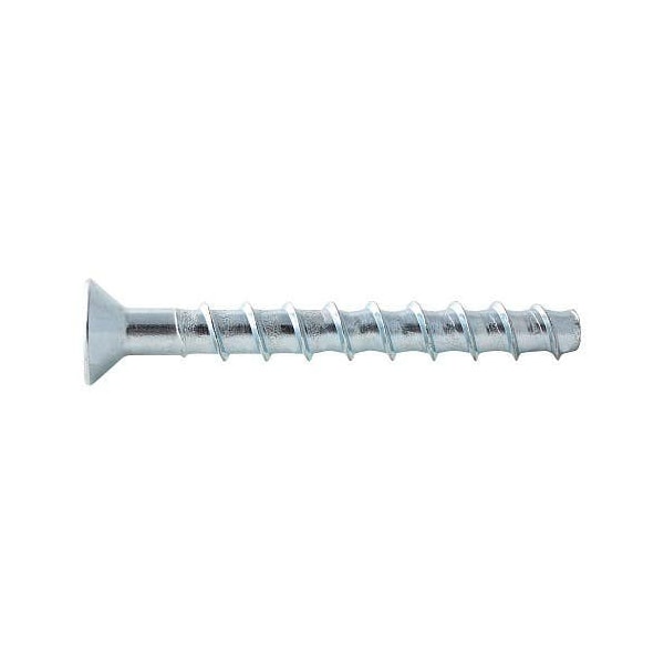 Concrete Screw Anchor, 3/8" Dia., Flat, 2-1/2" L, Carbon Steel Zinc, 50 PK